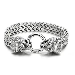 Men's Fashion Wolf Head Bracelet Jewelry Stainless Steel Wrist Chain for Dates