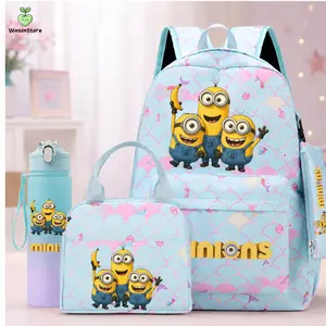 Minions 4PCS School Backpack Set – Large Capacity Kids Bookbag with Lunch Bag & Water Bottle for Girls Boys