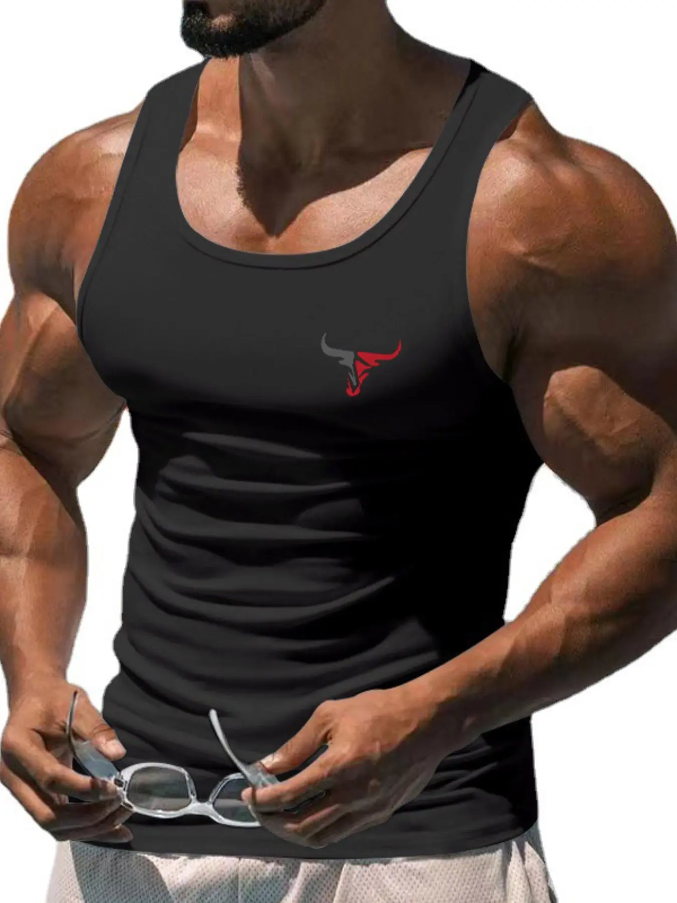 Men's Workout Tank Top , Black Gym Shirt with Bull Design, Breathable  Athletic Top for Training, Bodybuilding, Casual Wear, Sport Vests