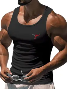 Men's Workout Tank Top , Black Gym Shirt with Bull Design, Breathable  Athletic Top for Training, Bodybuilding, Casual Wear