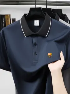 Men Women Summer Fashion Casual Outdoor Sports Fitted Short Sleeve Polo Shirt, Quick-Dry Breathable Easy Wash, Barcelona Football Team Logo Print
