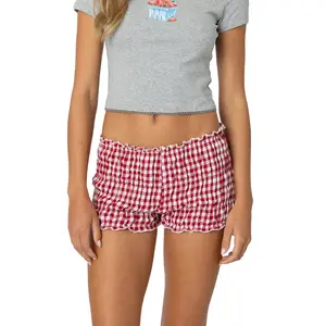 Women Y2k Ruffle Shorts Ruched Plaid Shorts Micro Shorts Pajama Bottoms Y2k Cute Pettipants Gingham Boxer Shorts