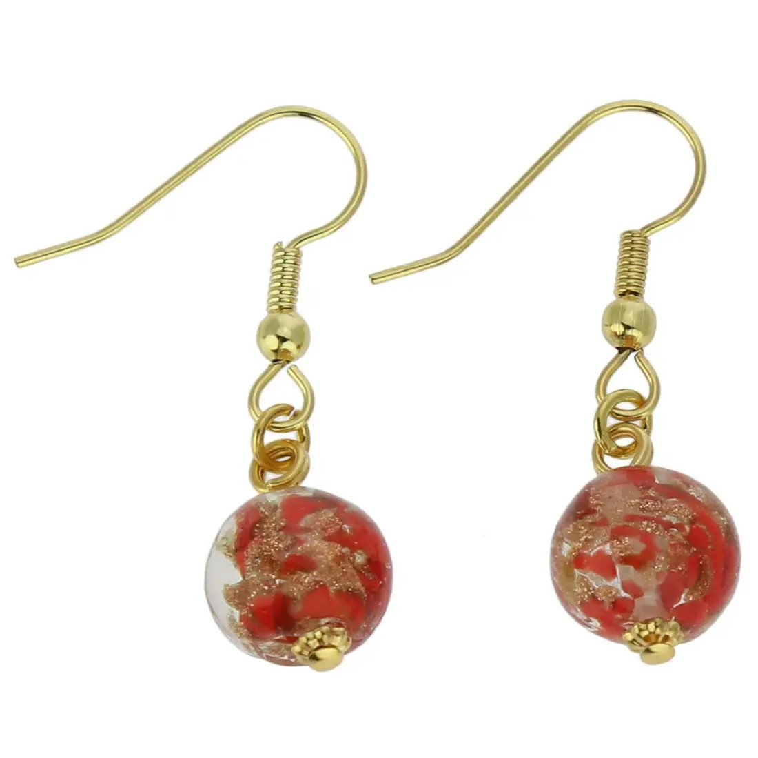 Women's Glass Of Venice Handblown Murano Glass Drop Earrings, Italian Red Sommerso Sparkling 3/8" Diameter Beads, Ideal for Mother's Day with Beautiful Presentation