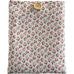 Floral Padded Book Sleeve with Wooden Button, Durable Cotton Padded Protective Cover for Paperbacks & Hardcovers, Ideal for Book Lovers, White & Roses Large Size