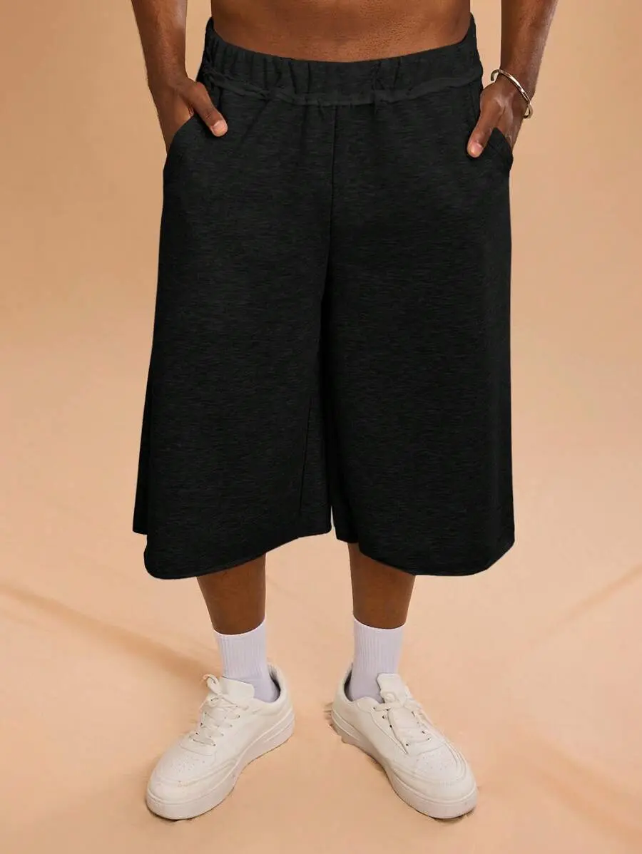 Forever 21 Men's Grey Casual Loose Mid-Length Athletic Shorts With Unfinished Edges; Suitable For Everyday Wear