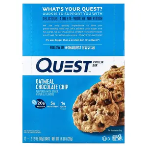 Quest Nutrition Protein Bar, Oatmeal Chocolate Chip, 12 Bars, 2.12 oz (60 g) Each