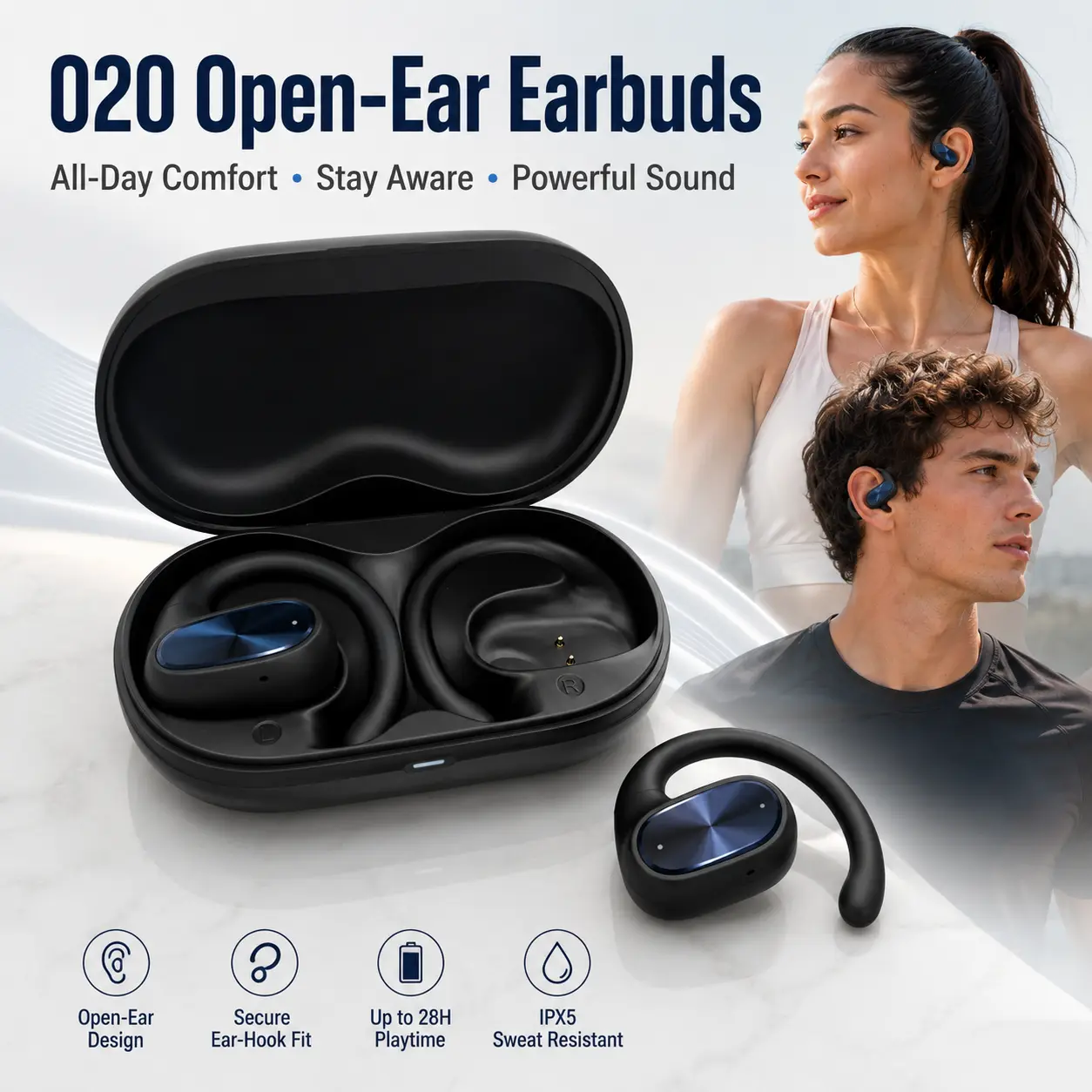 【Best Choice Open Ear Earbuds】Bluetooth 5.4 Wireless Earbuds with Ear Hooks, 32H HiFi Stereo Open Ear Headphones with Clear Calls, Touch Control Operate Fit Cycling,Running,Workout, 020 Electronic Audio