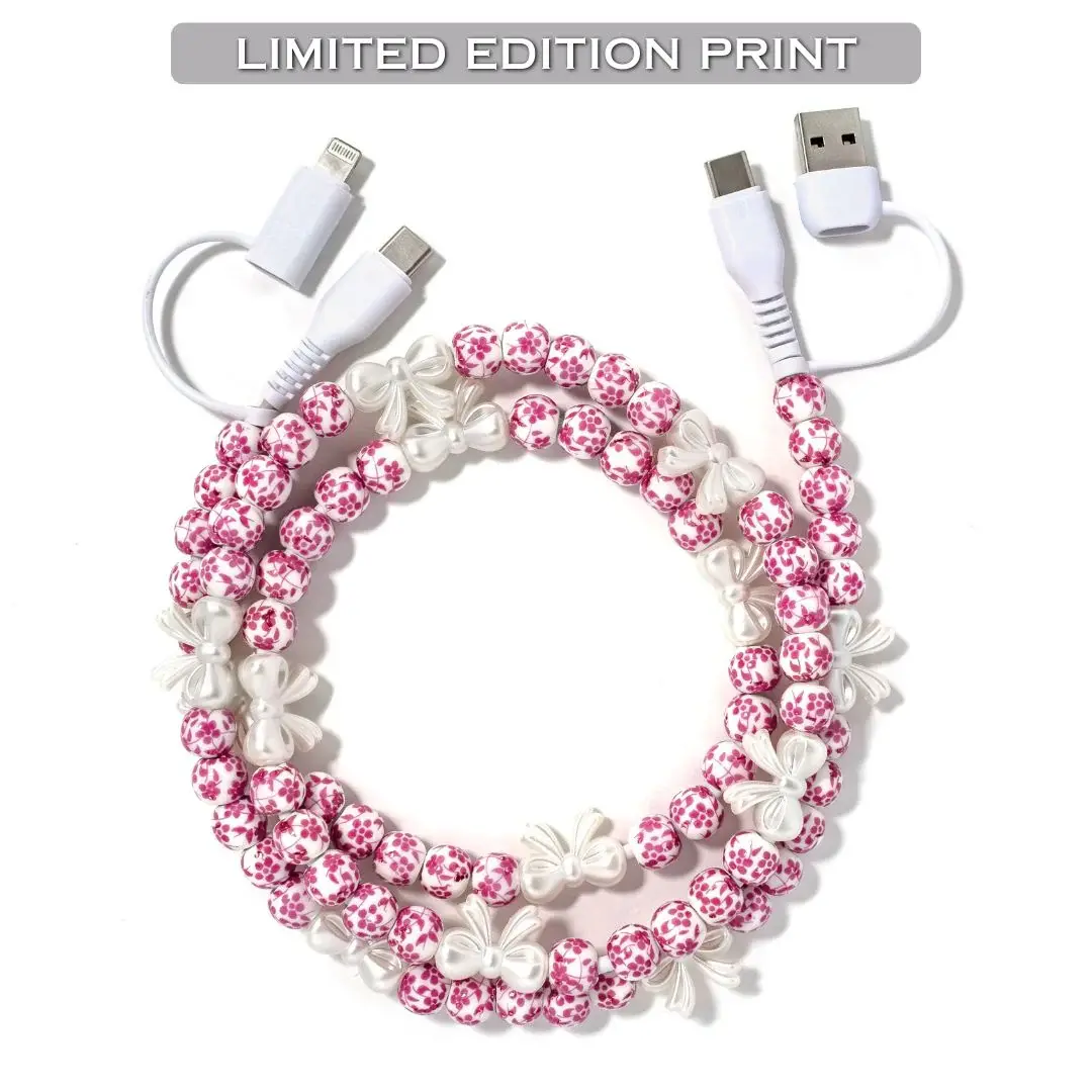 Beaded Phone Charger Cherry Blossom Pink