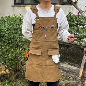 Heavy-Duty Multi-Functional Canvas Work Apron with Tool Pockets & Adjustable Belts, Durable Design for Practical Use