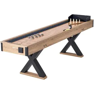 VEVOR Shuffleboard Table, 9 ft Shuffleboard for Family Game Rooms, 2 in 1 Shuffleboard and Bowling Combo Game Set, with Scratch-Resistant Playfield, Legs, 8 Pucks, Bowling Set, Wax, and Table BrushVEVOR Super Brand Day