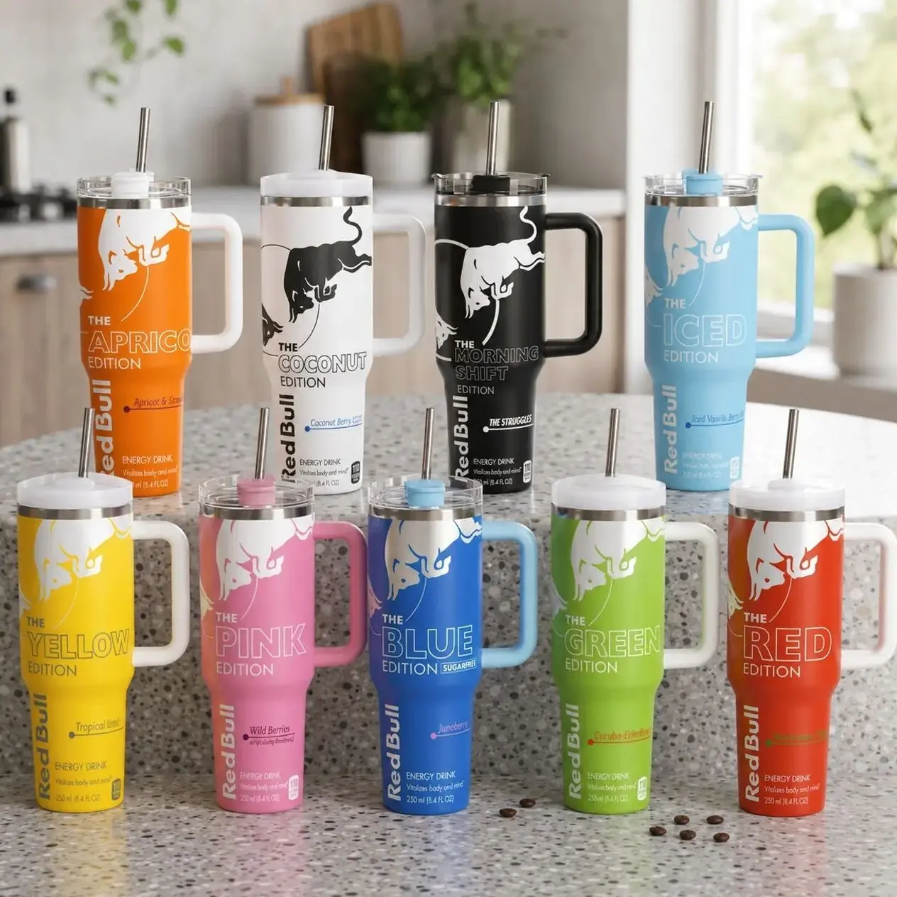 ReqPull Energy Drink Inspired 40oz 30oz 20oz Stainless Steel Tumbler with Handle and Straw, Double Wall Vacuum Insulated Travel Mug