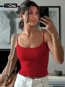 Women's Solid Color Adjustable Strap Cami Top, Casual Sleeveless Top for Spring, Women's Clothing for Daily Wear