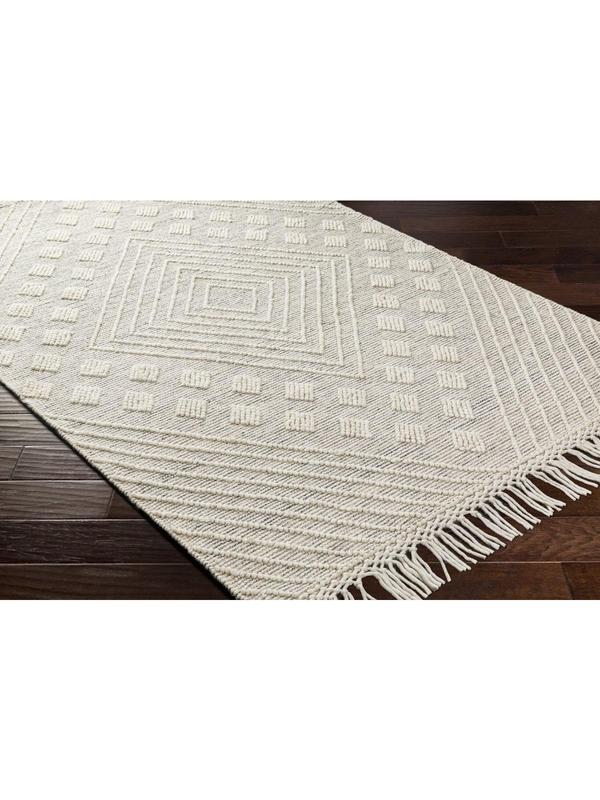 Livabliss Hemingway 3 x 3 ft Indoor Hand-Woven No-Pile Flat Weave Rug, Durable Soft Cottage-Style Wool-Polyester Blend, Neutral Ivory & Black Tones, Equestrian Leisure Decor