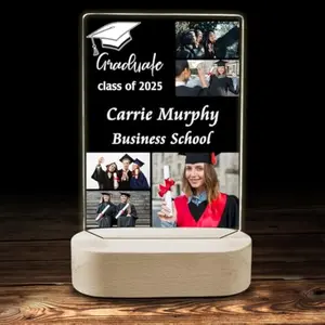 Personalized Graduation Gifts for Her Him - Custom Acrylic Plaque with Photo & Name - Personalized Acrylic Picture Frames with Night Light - Class of 2025 Gift Graduation Party Decor