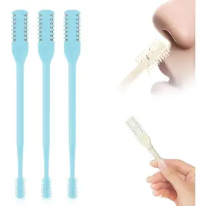 2-in-1 Nasal Hair Cutter, 2025 New Double Sided Nose Hair Knife, Portable Nostril Hair Remover Tool, 360 °   Rotating Nose Hair Trimmer with Ear Picker for Women and Men (Blue, 3 PCS)