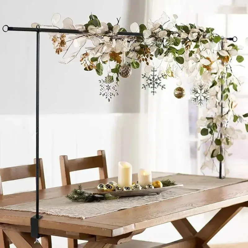 Adjustable Arch Stand Tabletop Metal Balloon Flower Arch Stand with Clamps Over The Rod Stand Party Hanging Decor 250x120cm Black, Set, Decoration