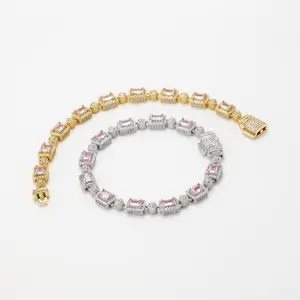 [ICE HUE]18K Gold Vacuum Plated Copper with 5A+ Sri Lanka Colorful Zircon Dopamine Pink Bracelet Miami Italy Mexico & Micro Inspired for Women & Men Luxury Jewelry,Daily Wear,Casual Gift Hip Hop, StyleTikTokShopBlackFriday
