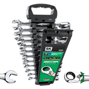 #Summervibes SK Reversible Ratcheting Wrench Set, Combination Wrench Set,  72-Tooth, Premium CR-V Construction, with Rack Organizer, SAE 1/4" to 1", Metric 8-19 mm