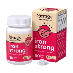 Renzo's Vitamins Iron Strong Gentle Iron Supplement for Kids with Natural Vitamin C - 90 Melty Tabs