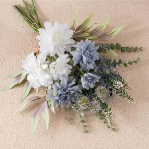 Fake Artificial Flowers Bouquet for Decoration, Silk Floral Arrangements Faux Flowers Plant Wedding Bride Bouquets Tables Centerpieces for Rustic Home Decor Indoor Vase Floral Table Decor (Blue White)