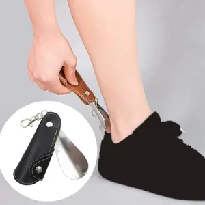 Portable Metal Shoe Horn with Leather Case | Mini Keychain Shoe Helper for Men & Women