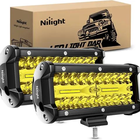 Nilight 2Pcs 6.5in 120W Amber LED Pods with Wiring Harness - Tri-Row Wide Flood+Spot Combo Led Car Lights, Vehicle Exterior Off-Road Driving Lamps, Aluminum Alloy Roof Bumper Lights, Bracket Mount, Heat Dissipation, -40~85°C Tolerance, Auto Accessories