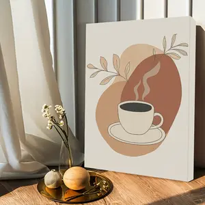 JIT 1PC , Vintage Coffee-Themed Canvas Art Print with Wooden Frame – Minimalist Wall Decor for Living Room, Bedroom, Kitchen, or Dining Area,  Earthy Tones  Stylized Design, Coffee Bar Decor