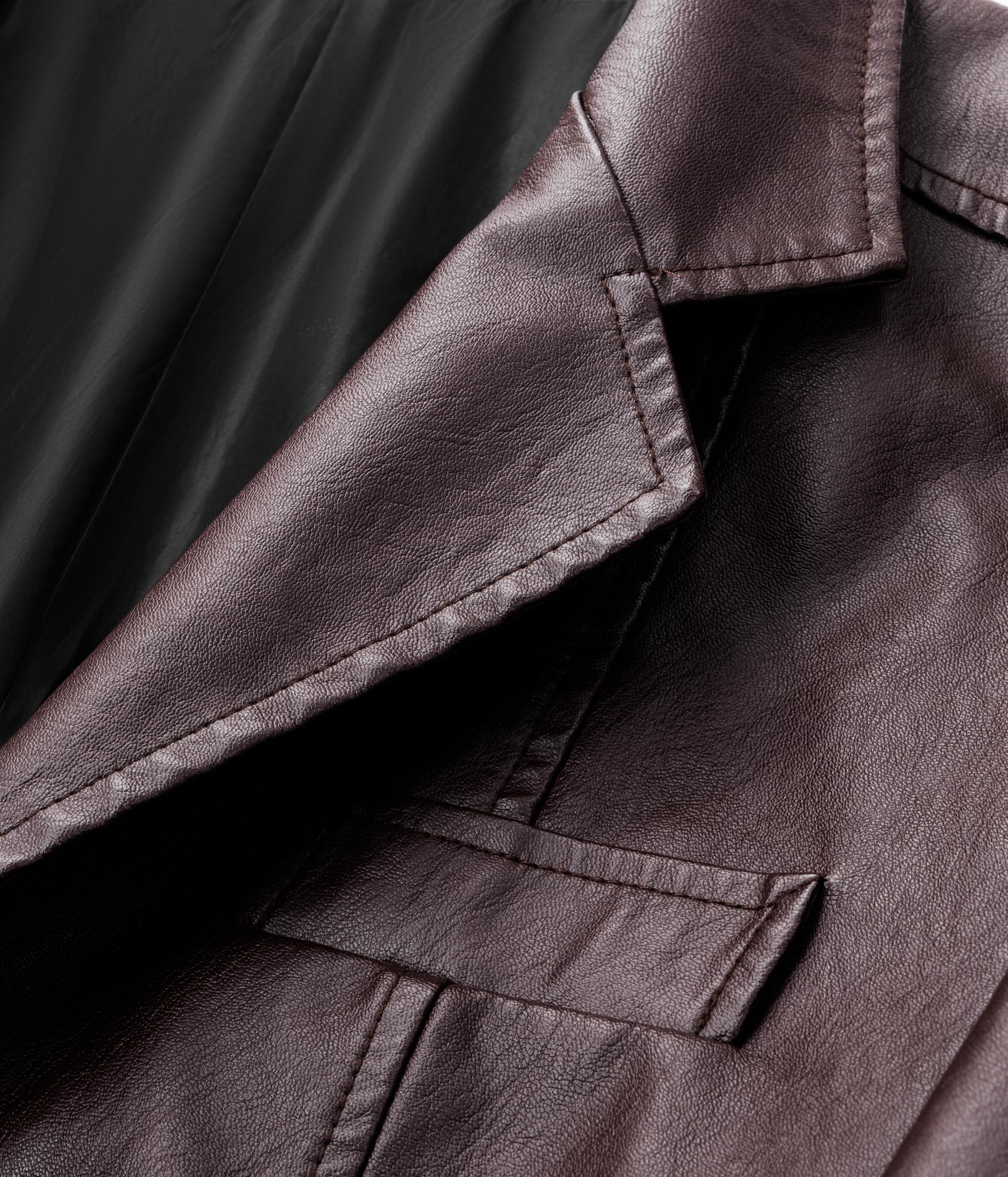 Men's Chic Faux Leather Slim-Fit Double-Button Blazer - Plain, Do Not Iron Business Casual Menswear for All-Seasons Commuting