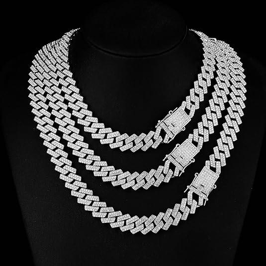 Silver Gold Cuban Link Chain for Men/Women, Iced Out Mens Diamond Chain Necklace-Miami Cuban Link Chains Hip Hop Jewelry