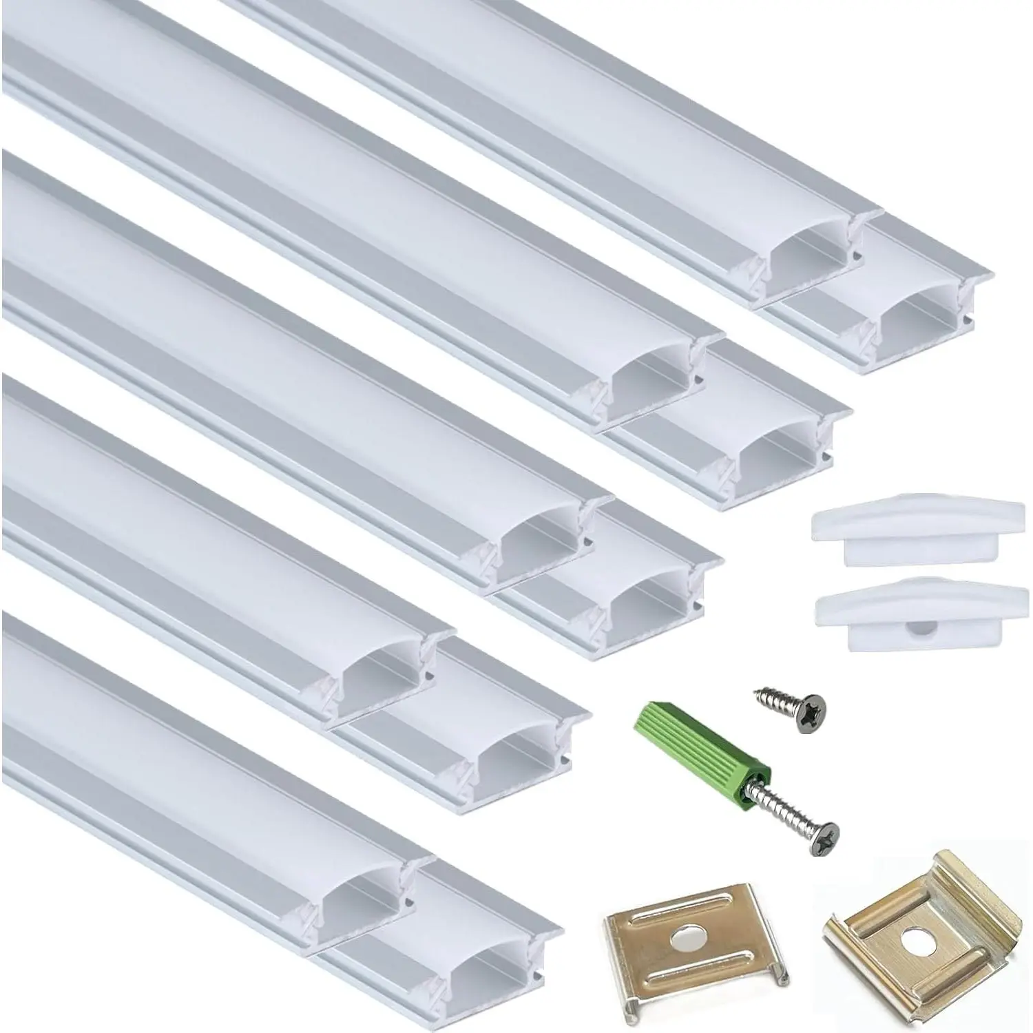 10-Pack 3.3FT 1M Recessed LED Strip  Diffuser System, 25X7MM  Aluminum Low Profile for Standing Cabinet Floating Shelf Alcove Routed Slot Tape Light with Milky Cover and Clips