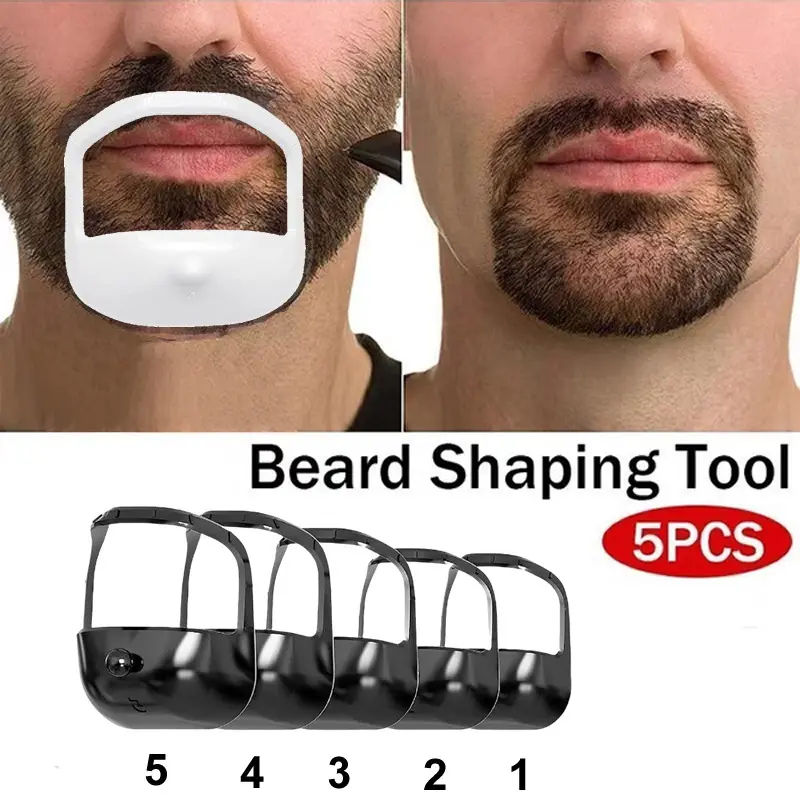 White  Beard Styling Template 5-Piece Clear Grooming Shaper for Men, Heatless Comb and Haircare Tool, Ideal for Facial Hair Trimming and Beard Shaping Gift  un brush