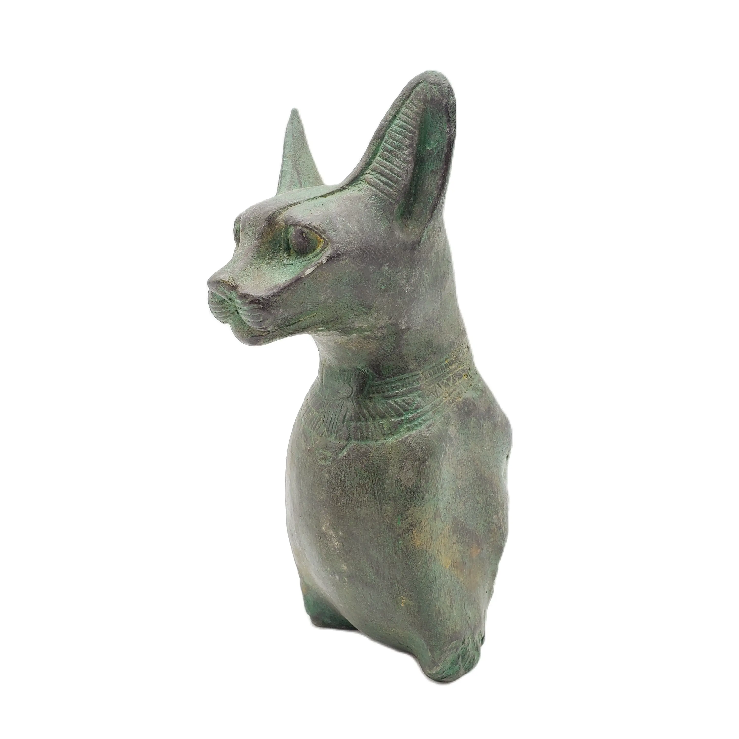 Egyptian Bastet Cat Bust Statue Patina - Made in Egypt
