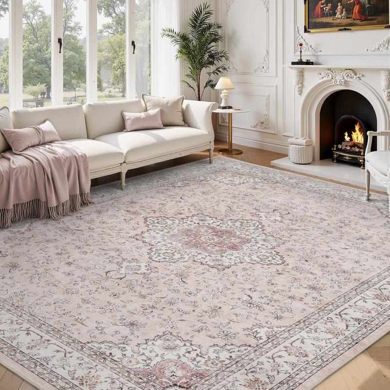 MontVoo Vintage Medallion Rug, Retro Distressed Design, Washable Non-Slip Area Rug, Farmhouse Aesthetic Home Decor for Living Room, Bedroom