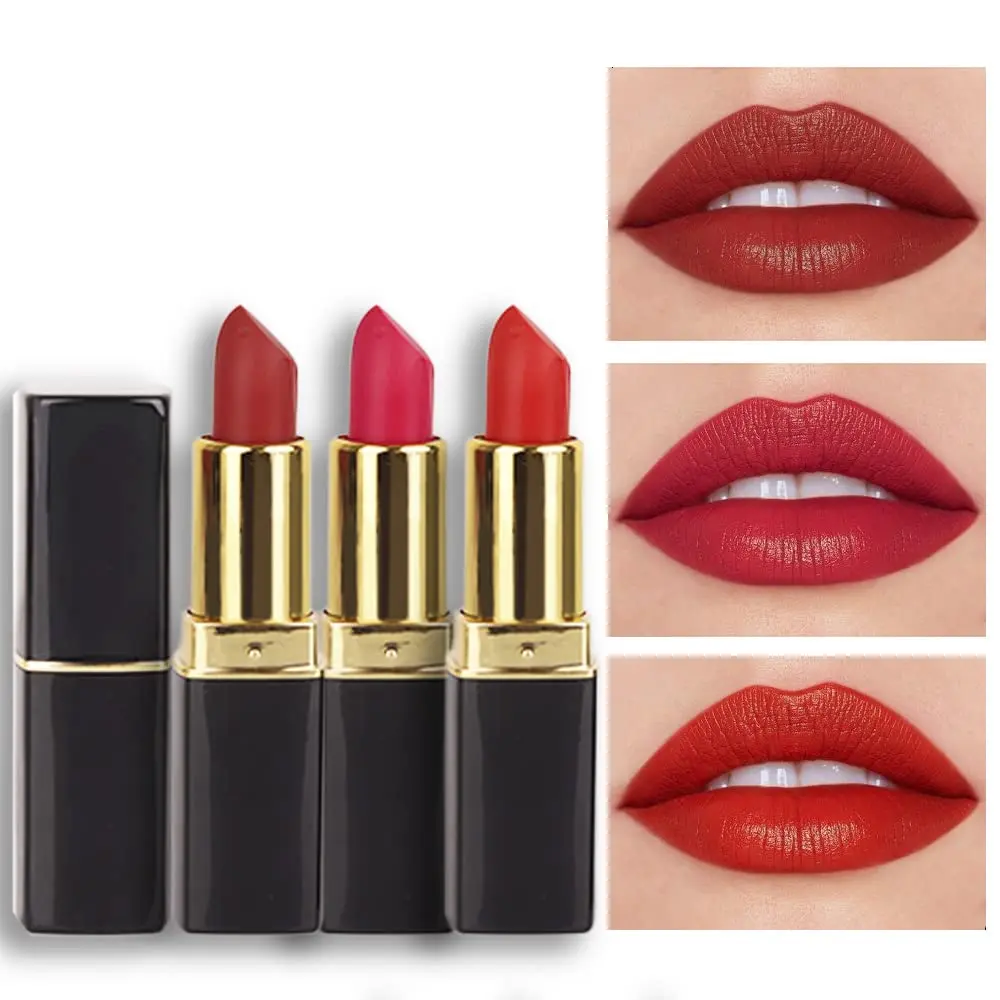 3Pcs Red Matte Lipstick Set for Older Women Long Lasting, Dark Light Bright Ruby Berry Red Matte Velvet Long Lasting Lipstick Waterproof Smudge Proof 24 Hours Original Lip Stick Stain Makeup Kit