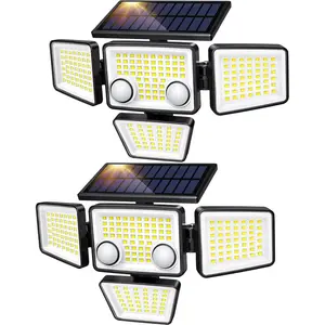 Solar Outdoor Lights - 3000LM 188 LED Motion Sensor Outdoor Lights, 4 Heads Security Light,IP65 Waterproof, Easy Install,270 ° Wide Angle Flood Wall Light with 3 Modes for Backyard Yard (2 Pack)