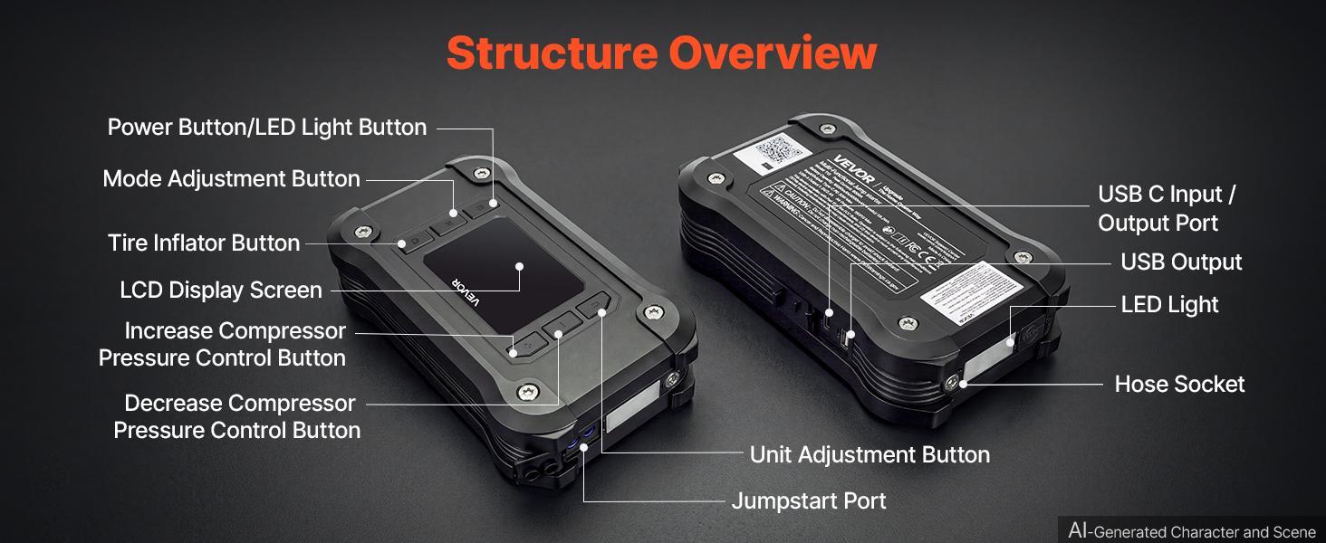 【BackToSchool】VEVOR Jump Starter with Air Compressor 8000A Peak Car Battery Jump Box, Portable for 9.0L Gas / 8.0L Diesel, 150 PSI Auto-Shutoff Tire Inflator, Power Bank, 12V Battery Charger, with LED Flashlight