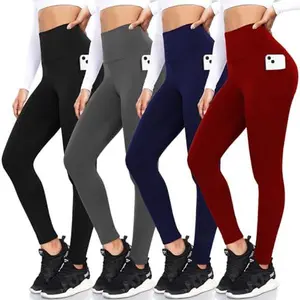 4 Pack Fleece Lined Leggings with Pockets for Women High Waisted Thermal Winter Warm Yoga Pants for Workout Running