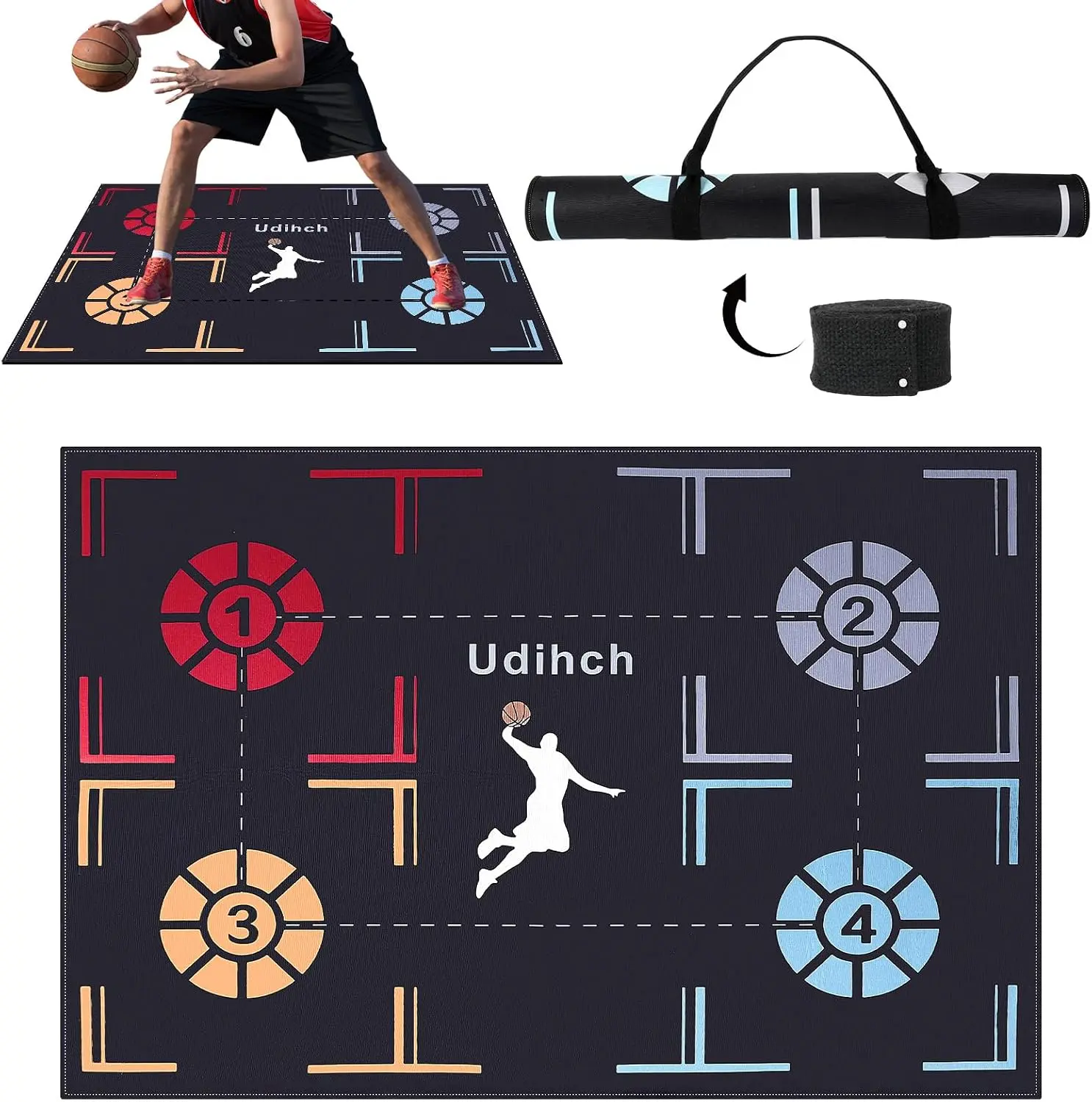 Portable Unisex Basketball Agility Mat - Non-Slip Cushioned Roll-Up with Ladder Zones for Home Court Footwork Drills, Quiet Sports Training Equipment