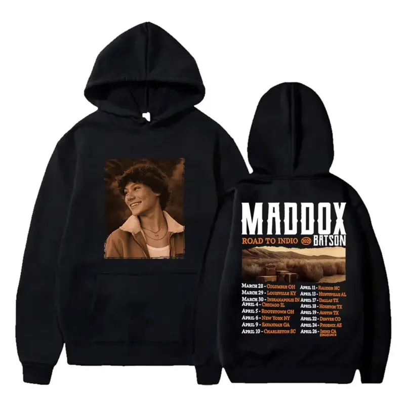 Maddox Batson Road To Indio Tour 2025 Hoodies Cosplay Unisex Long Sleeve Hooded Sweatshirts Pullover Gift for Children Youth Adult Family And Friends Birthday Anniversary Holiday Christmas Halloween Housewarmings