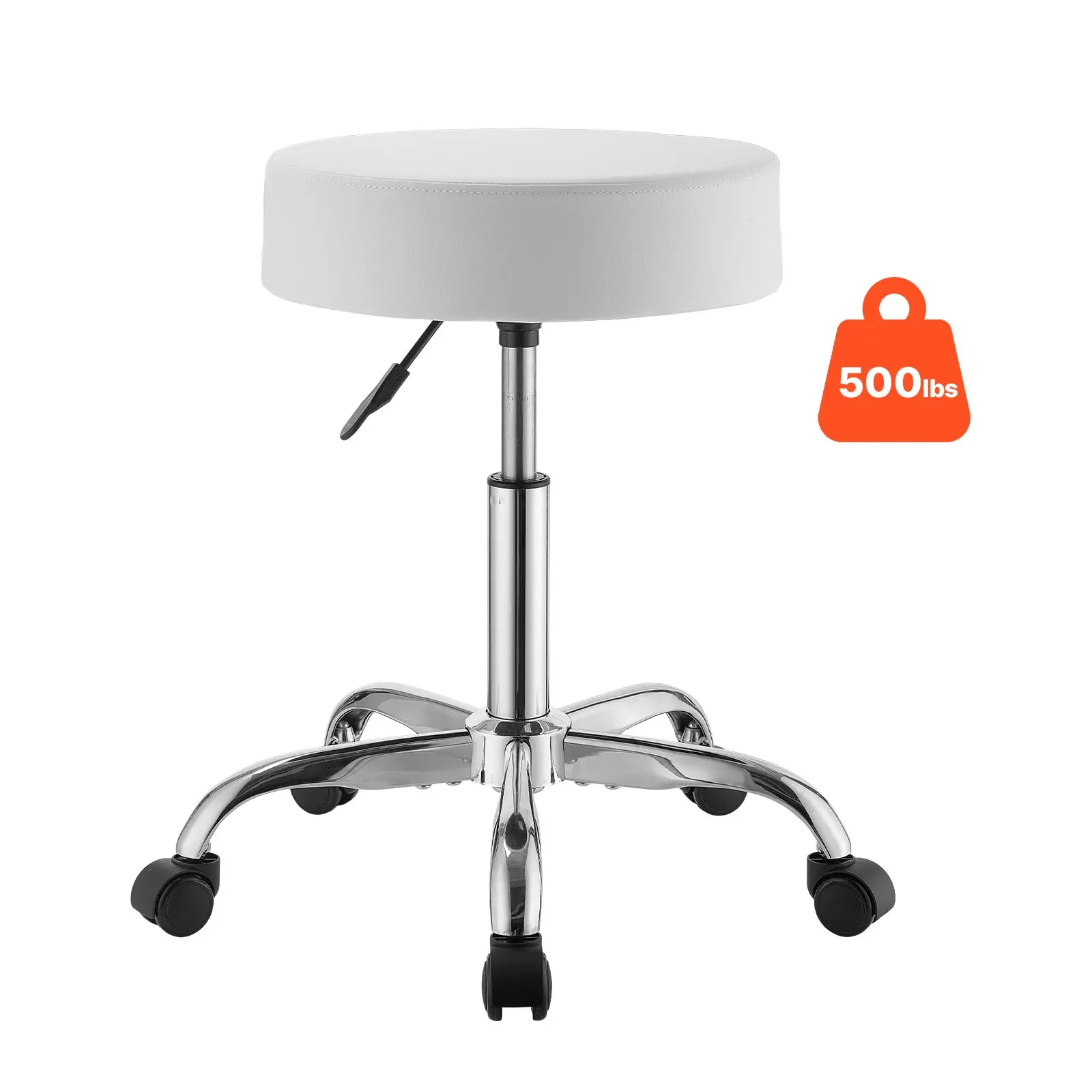 【SummerFinds】VEVOR Heavy-Duty Round 360-Rotating Swivel Stool with Quiet Anti-Drift Wheels, 500lbs Adjustable High Weight Limit, Height-Adjustable Thick Ergonomic PU Leather Cushion, Stable Base, Commercial Office Clinic Furniture (White), Round Shape, 50
