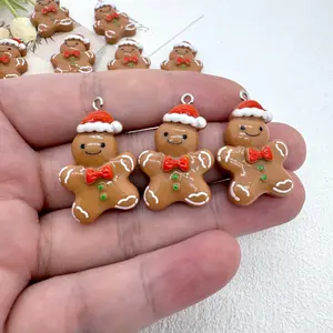 10/20pcs Resin Gingerbread for Man Pendant with Christmas Hat, Suitable for DIY Jewelry Making, Perfect for Earrings, Necklaces, Bag And Key Chain Accessories, Gingerbread Christmas Decorations