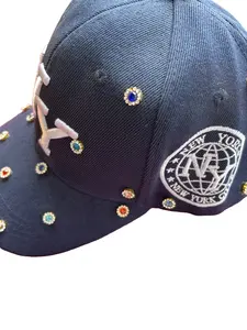Rhinestone Baseball Cap Unisex Adjustable - Navy Blue