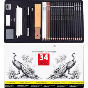 Sketch Pencils for Drawing,34 Pcs,Graphite Pencil (14B-4H), Charcoal Pencil,With Graphite Sticks, Erasers and Sharpener, Art Pencils for Sketching,Artist Set for Beginners and Professionals