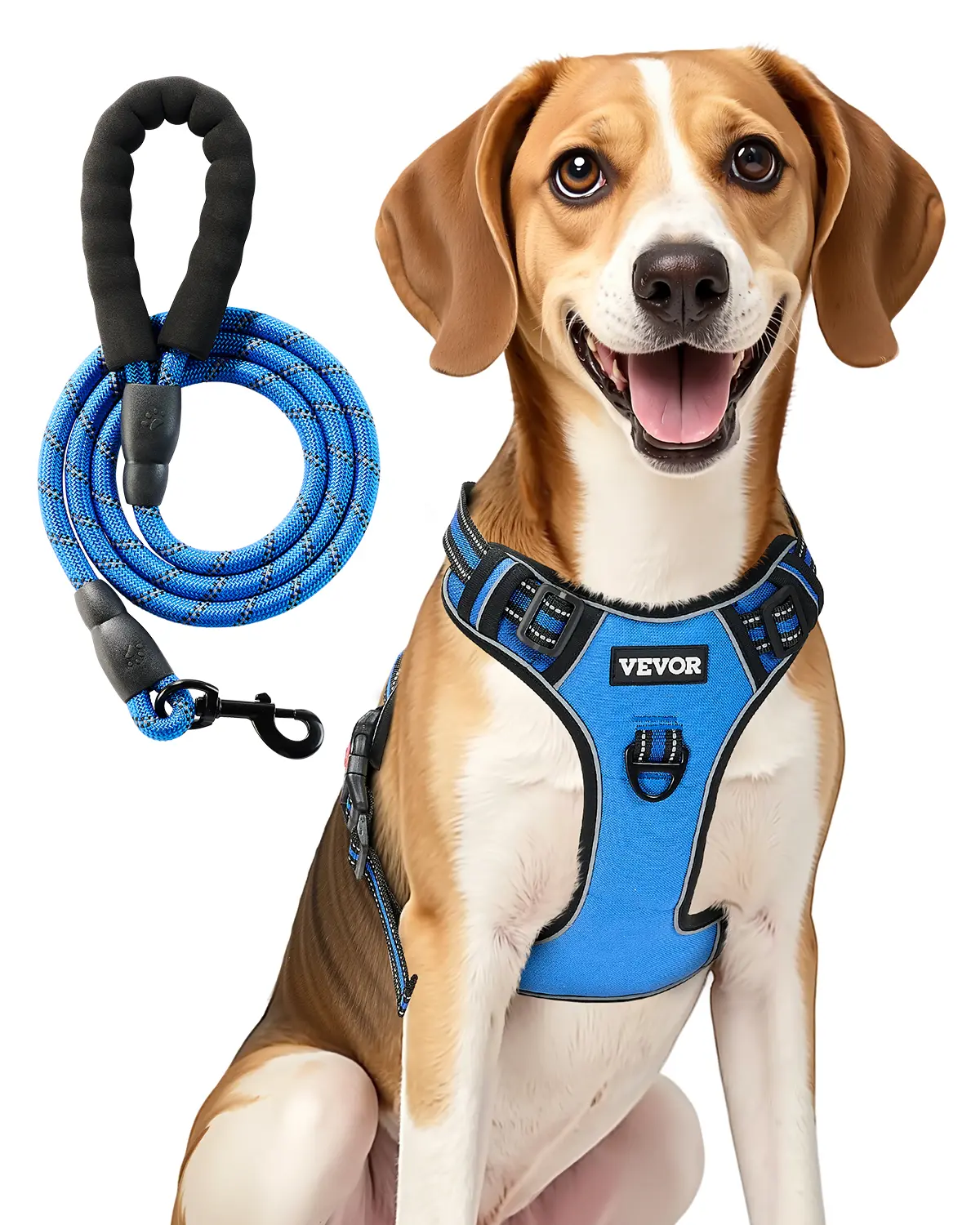 【SummerFinds】VEVOR Dog Harness for Large Dogs, No Pull Adjustable Dog Vest Pet Harness, with 5ft Leash, Handle, Metal Rings, Buckles, Reflective Stitching 600D Oxford Fabric, for Training, Walking, and Hiking