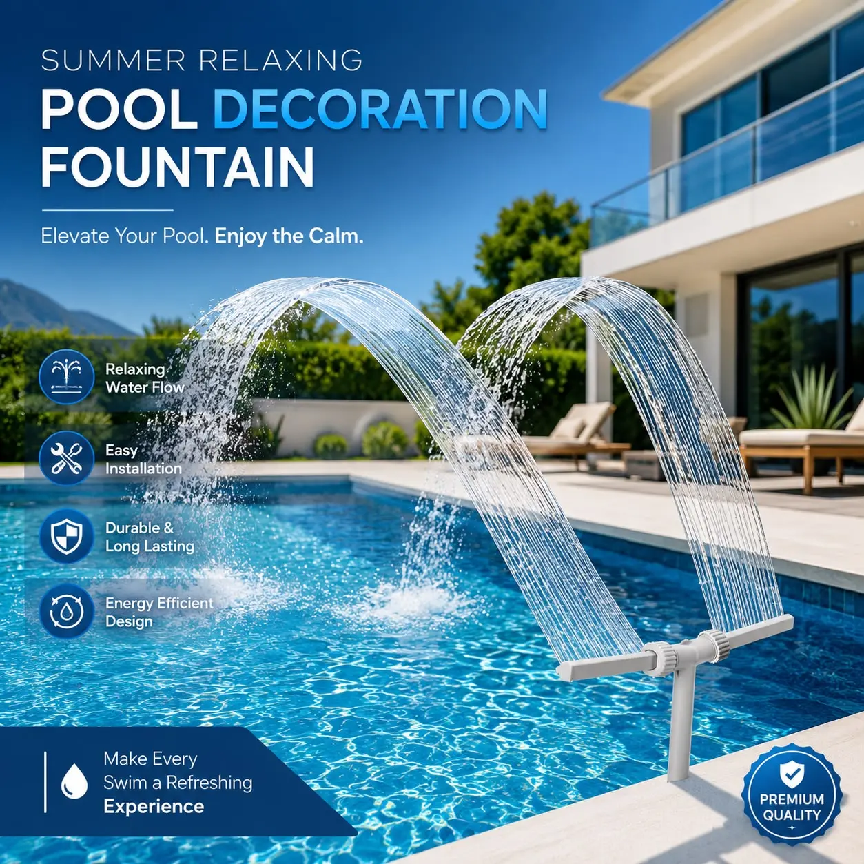White Dual Spray Pool Fountain Accessory - Adjustable Waterfall Sprayer & Cooler, Easy-Install for Inground, Above Ground, Intex & Bestway Pools, Outdoor Backyard Use for Kids & Adults