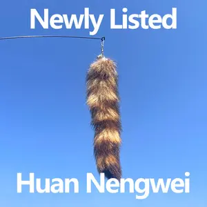 Realistic Raccoon Tail Cat Teaser - Furry Plush Cat Wand Toy with Lifelike Texture - Instinct-Driven Hunting Play for Cats & Kittens