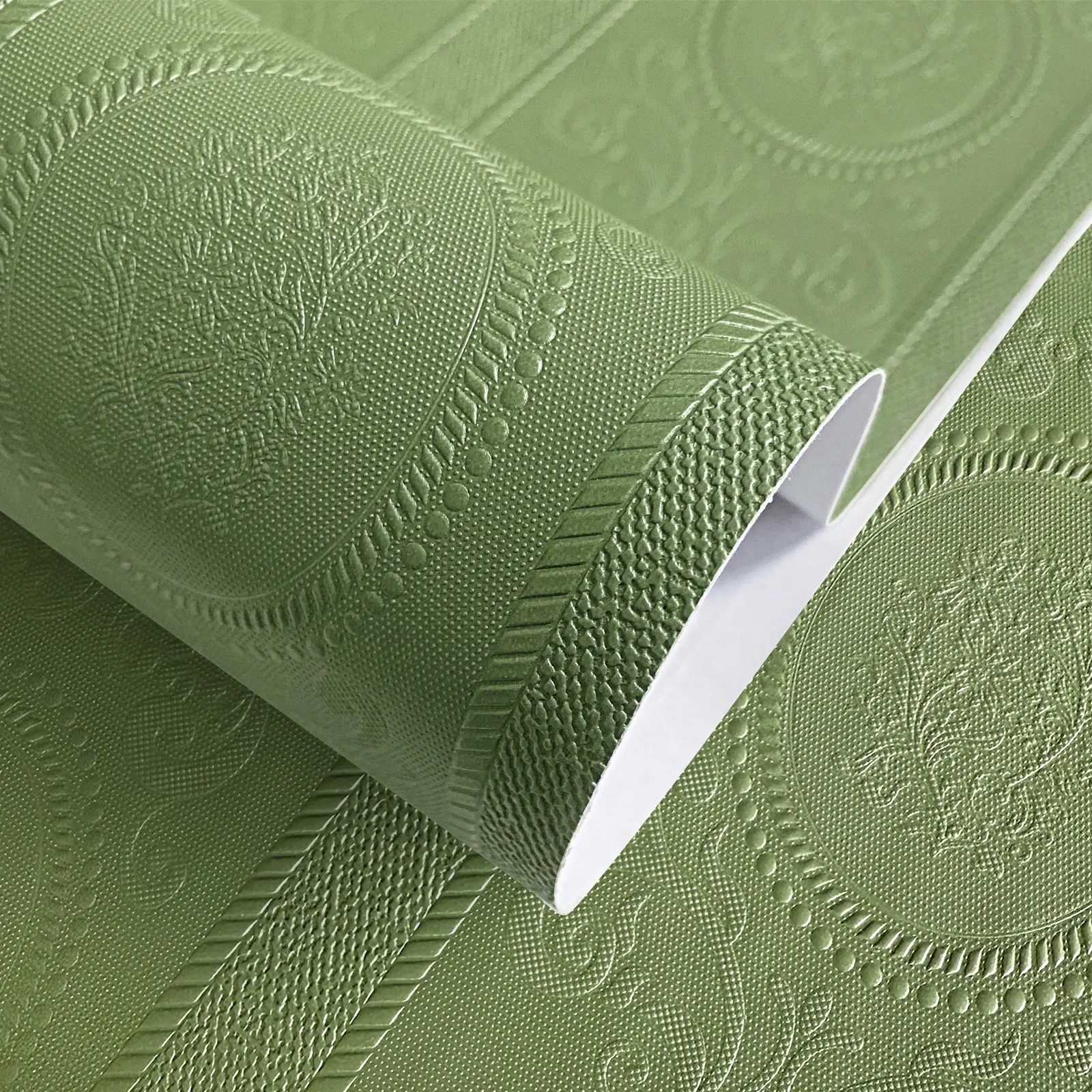 Simon&Siff Green 3D Embossed Peel and Stick Wallpaper, Sage Green Textured Damask Self Adhesive Removable Wallpaper for Bedroom, Living Room, Accent Wall, Cabinet & Furniture Makeover