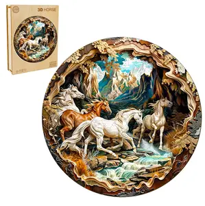3D Horse Wooden Jigsaw Puzzle for Adults and Kids Unique Shape Animal Wood Puzzles Challenging Puzzle, Family Game Creative Gifts，Laser-Cut Durable HDF Wood Puzzle