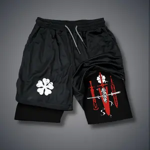Black Clover Double-Layer Sports Shorts Graphic Shorts Black Shorts Camo Shorts Streetwear Shorts Men Outfits Men Short Shorts Vacation Outfits Shorts