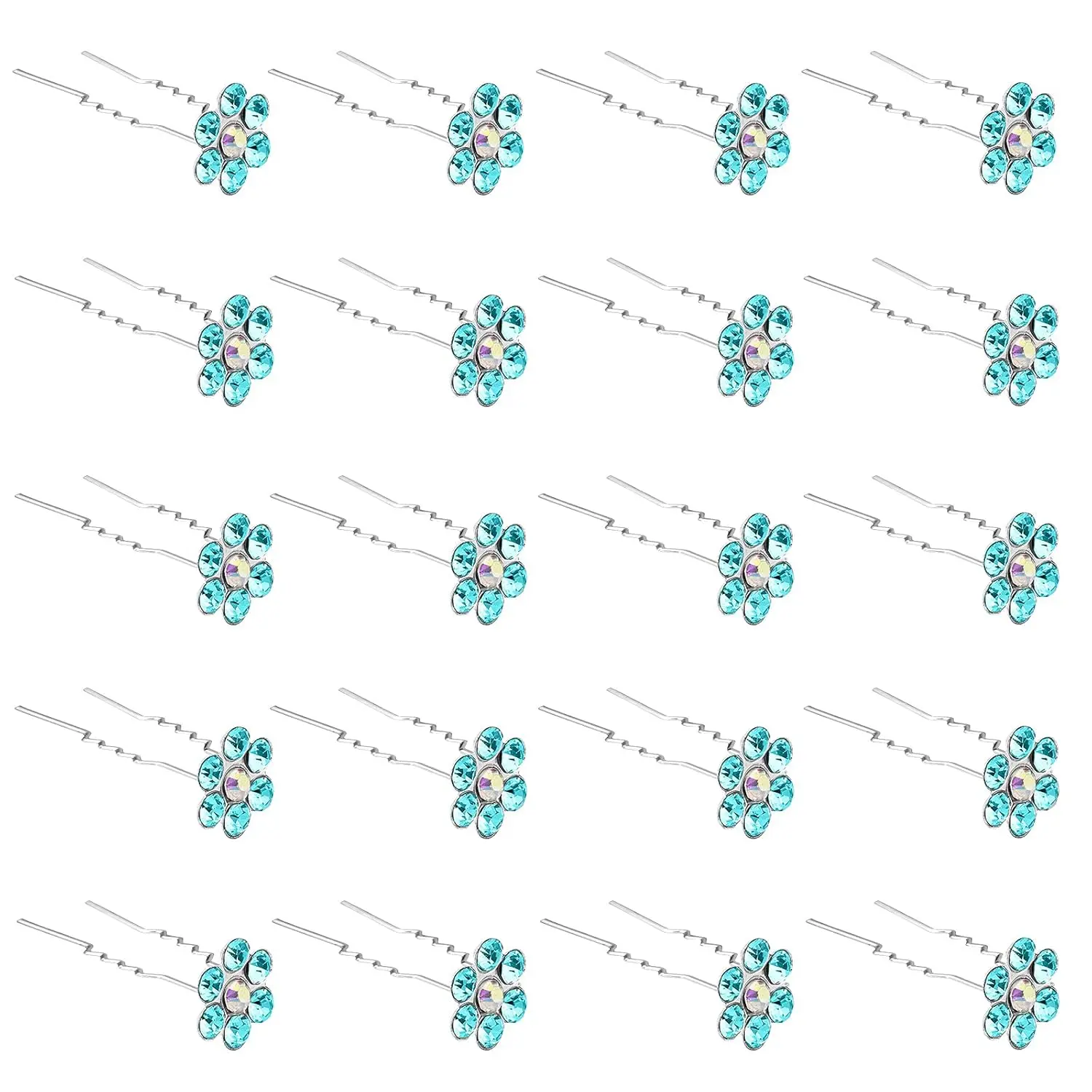 20 Pack (Blue) Crystal Flower Hair Pins Rhinestone Hair Clips for Bridal Wedding Women Hair Jewelry Accessories, with Clear Container